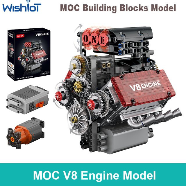 Wishiot V8 Motor Form Technische Set, Bausteine, 478 Teile, ab 14 Jahren - Bild 1