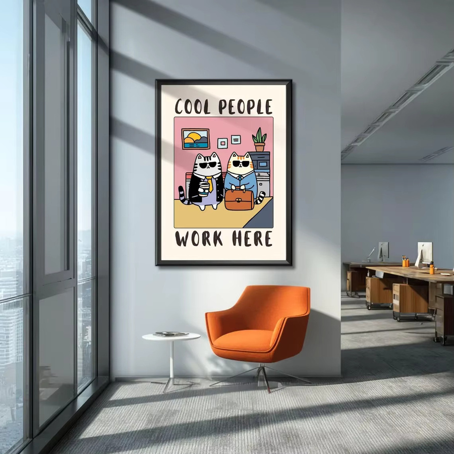 Lustiges Katzenposter Coole Leute arbeiten hier – Moderner Wandkunstdruck für dein Büro oder Heimbüro in Mehrfarbig - Bild 3