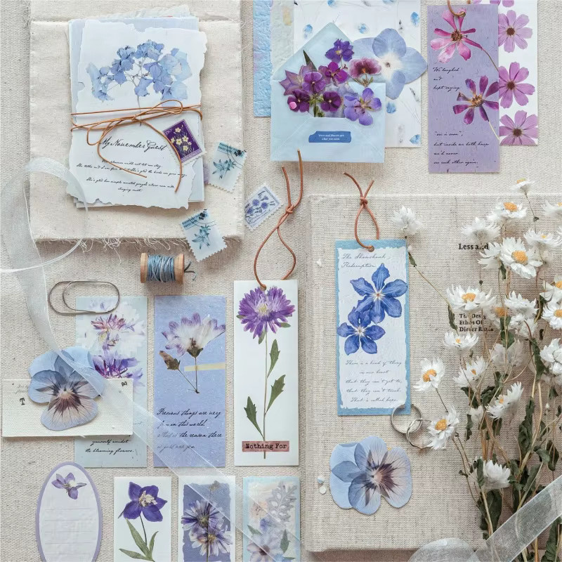 100 Blatt Retro-Papier und Aufkleber-Set mit getrockneten Blumen für Journal und Scrapbook DIY, Mehrfarbig - Bild 1