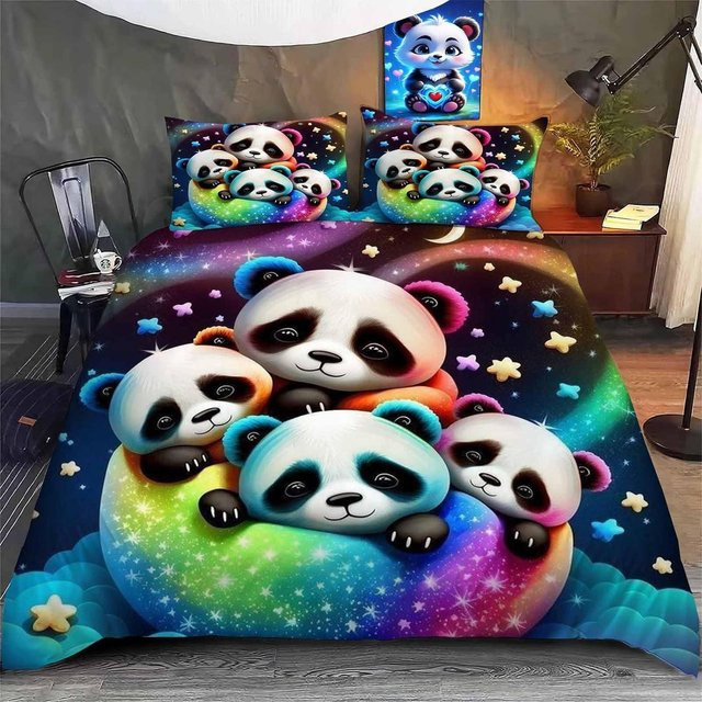 Kung Fu Panda Bettwäsche-Set mit Panda-Motiv, mehrfarbiges Microfaser-Bettbezug-Set, Breite: 100 cm, Länge: 135 cm - Bild 1