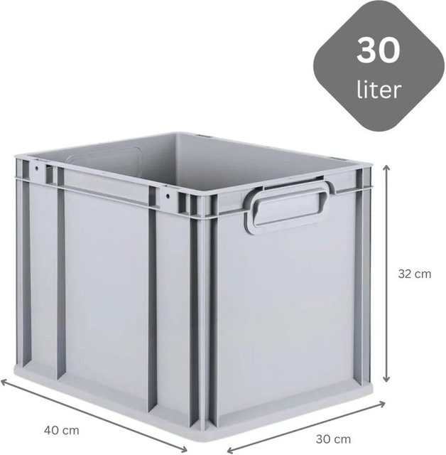 PROREGAL SuperSparSet 4x Eurobox NextGen Grip mit Auflagedeckel und roten Schiebeschnappverschlüssen, Grau, H: 32 cm, B: 30 cm, T: 40 cm - Bild 1