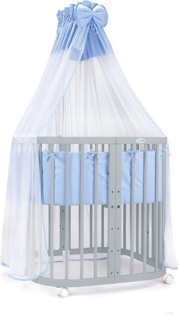 Waldin 7in1 Babybett Kinderbett aus Buchenholz mit Matratze, lackiertes mitwachsendes Kinderbett - Bild 1