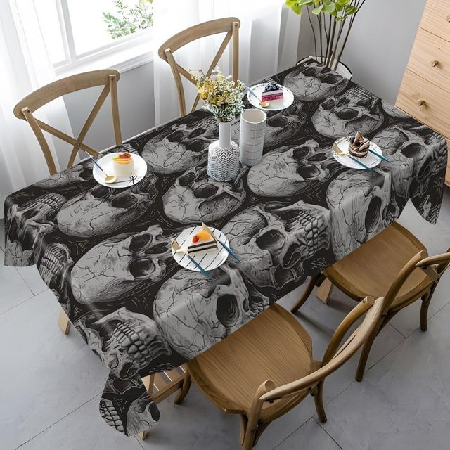Wasserdichte rechteckige Tischdecke mit Totenkopfmuster von JINGYUE Pet in Schwarz, B/L: 140 x 240 cm - Bild 1