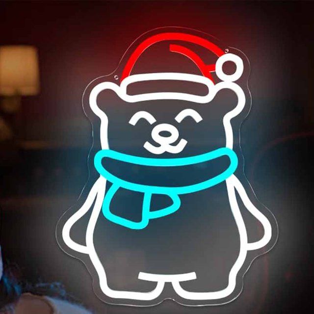 Wanxing Eisbär-Neonschild mit Weihnachtsmütze, dimmbares Leuchtschild als Wanddekoration für Weihnachten, Party und Kinderzimmer - Bild 1