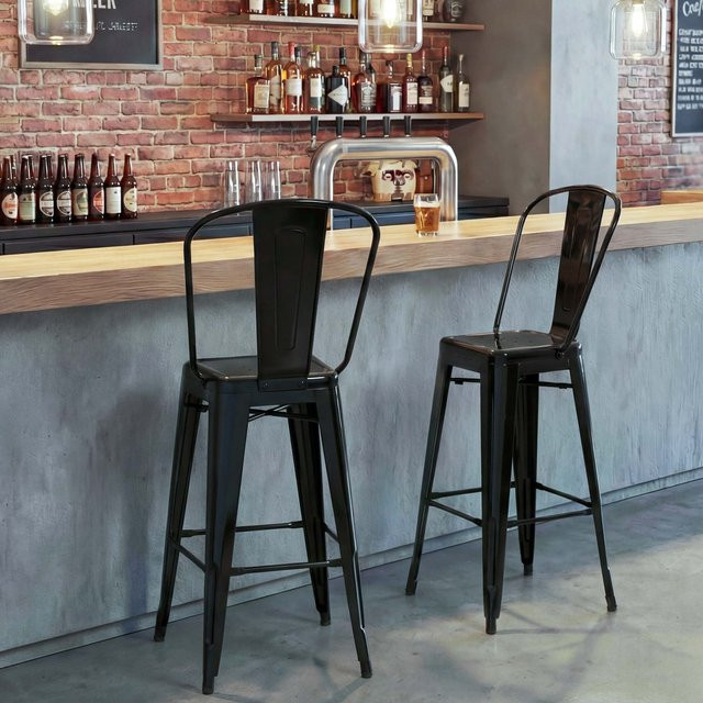 2er-Set MCW Barhocker A73 mit Lehne aus Metall im Industriedesign, Schwarz, B/T/H: 45 x 50 x 117 cm - Bild 1