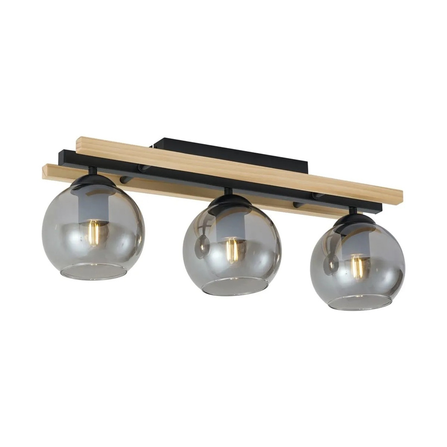 QAZQA Moderne Deckenleuchte Aleks in Schwarz mit Holz und Rauchglas, 3-flammig, dimmbar - Bild 2