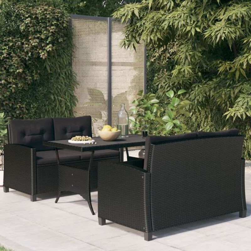 3-teilige Garten-Essgruppe aus Poly-Rattan mit Kissen in Schwarz und Rustic von vidaxl - Bild 1