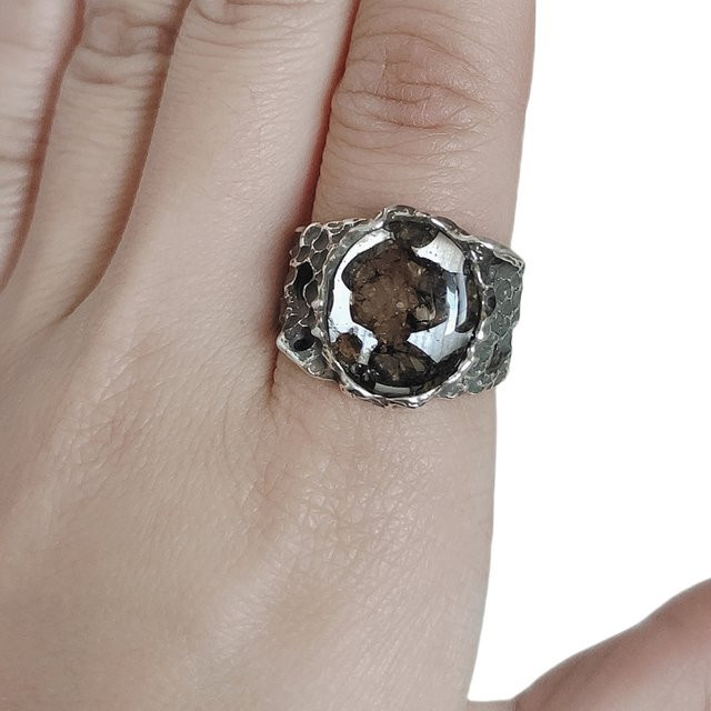 Seymchan Silberring, 925 Silber, Oliven-Meteorit, Unisex - Bild 1