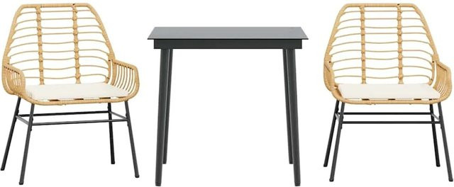 vidaXL 3-teilige Garten-Essgruppe aus Poly Rattan und Glas in Braun mit cremeweißen Kissen - Bild 1