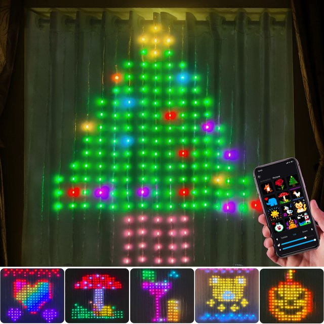 Guillermo LED-Fenstervorhang-Lichterkette mit 400 RGBIC LEDs, intelligente App-Steuerung und programmierbarem Text-Display in Multicolour für Weihnachts- und Hochzeitsdekoration - Bild 1