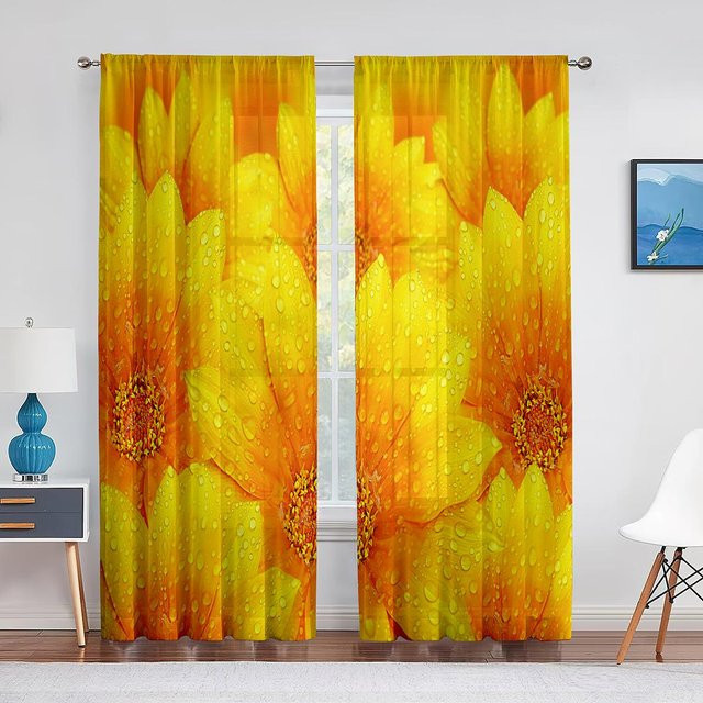 Binchi Outdoor Equipment Transparenter Voile-Vorhang mit lila Frühlingsblumen-Design, moderner Tüllvorhang für Wohnzimmer, Küche oder Schlafzimmer, Breite: 100 cm, Höhe: 250 cm - Bild 1