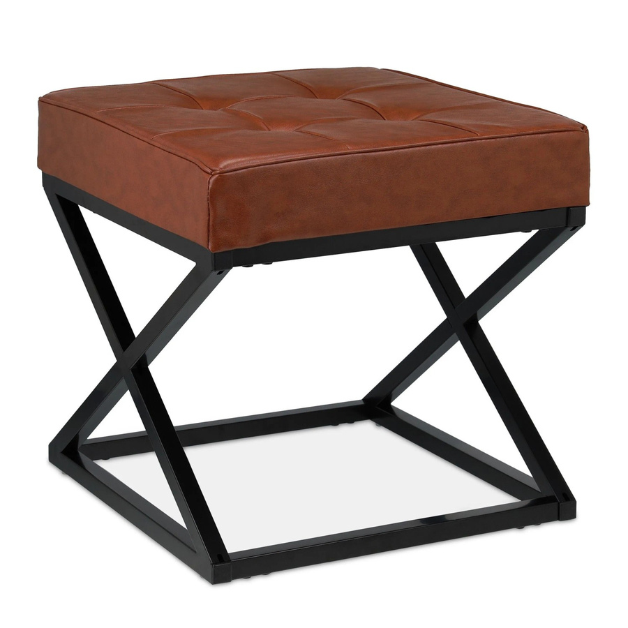 Relaxdays Sitzhocker Cube aus Eisen und Kunstleder in Schwarz und Braun, B/T/H: 41 x 41 x 41 cm - Bild 2