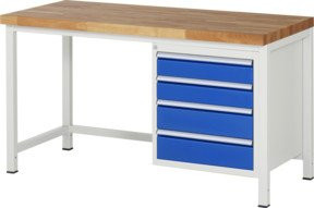 Rau Werkbank Serie 8162 höhenverstellbar mit 4 Schubladen aus Buchenholz und Stahl, B/T/H: 150 x 70 x 84-104 cm - Bild 1
