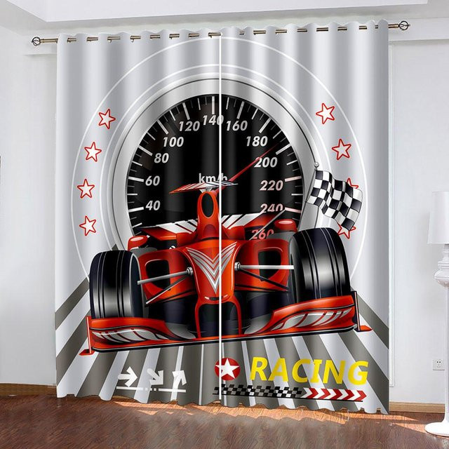 Yiran Furniture Vorhänge mit Sportwagen-Motiv, 2er-Set, halbtransparent, Polyester, Mehrfarbig, Breite: 100 cm, Höhe: 130 cm - Bild 1