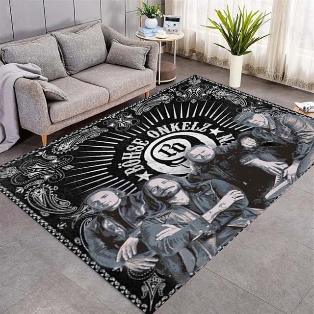 Böhse Onkelz Flanelldecke mit Bandmitglied Collage und Totenkopf Logo, schwarze Überwurfdecke für Fans, B/B: 80 x 120 cm - Bild 1