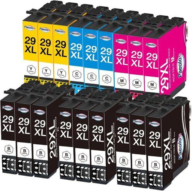 Paeolos Tintenpatronen 29XL Set für Epson Expression Home, 18 Stück, Schwarz und Mehrfarbig (Gelb, Cyan, Magenta) - Bild 1