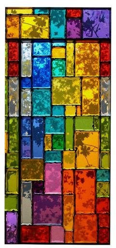 Full in Love House Fensterfolie mit buntem geometrischem Design in Blau, verdunkelnd und UV-schützend, statisch haftend und wiederverwendbar - Bild 1