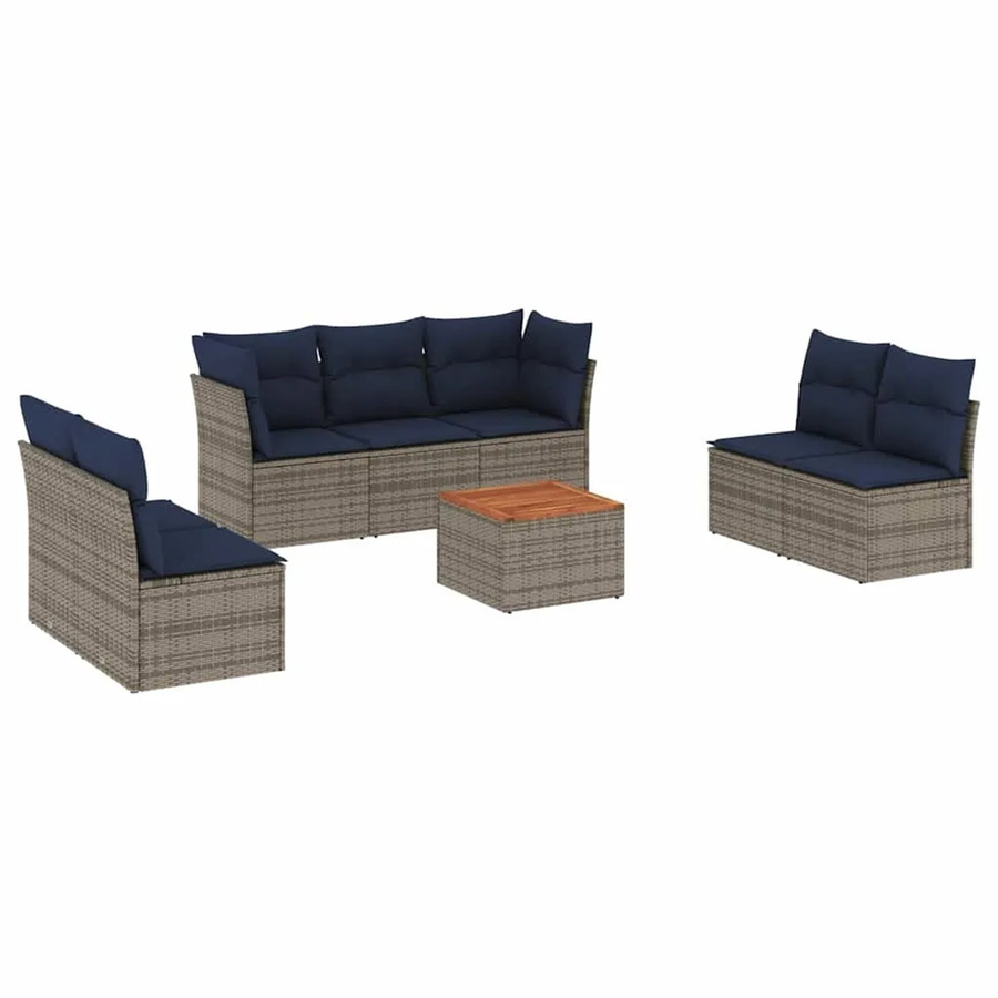 vidaXL 8-teilige Garten-Sofagarnitur in L-Form aus grauem PE-Rattan mit Akazienholz-Tisch und Kissen - Bild 2