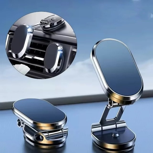 Magnetischer Autotelefonhalter in Silber mit 360 Grad drehbarem und faltbarem Arm für das Armaturenbrett, kompatibel mit iPhone, Samsung und Xiaomi zur GPS-Navigation - Bild 1