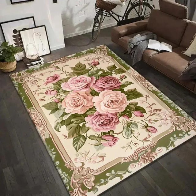 Lodestar Rosen-Blumen-Teppichmatte mit Vintage-Bordürenmuster, mehrfarbig, B/T: 120 x 160 cm - Bild 1