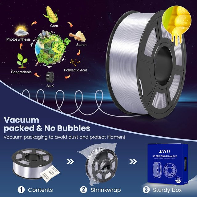 JAYO 2 Rollen 3D Silk PLA+ Filament 1,75 mm für FDM Drucker in Schwarz und Weiß - Bild 1