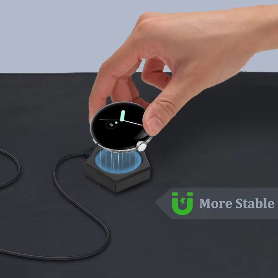 Google Pixel Watch Gen 1 Ladeadapter mit USB-C Konverter und Ladedock-Basishalter in Schwarz - Bild 2