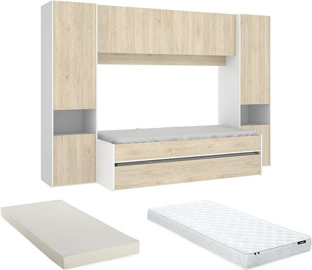Vente-unique Bettrahmen Selena in Eiche Optik und Weiß, B/T/H: 90 x 190 cm - Bild 1