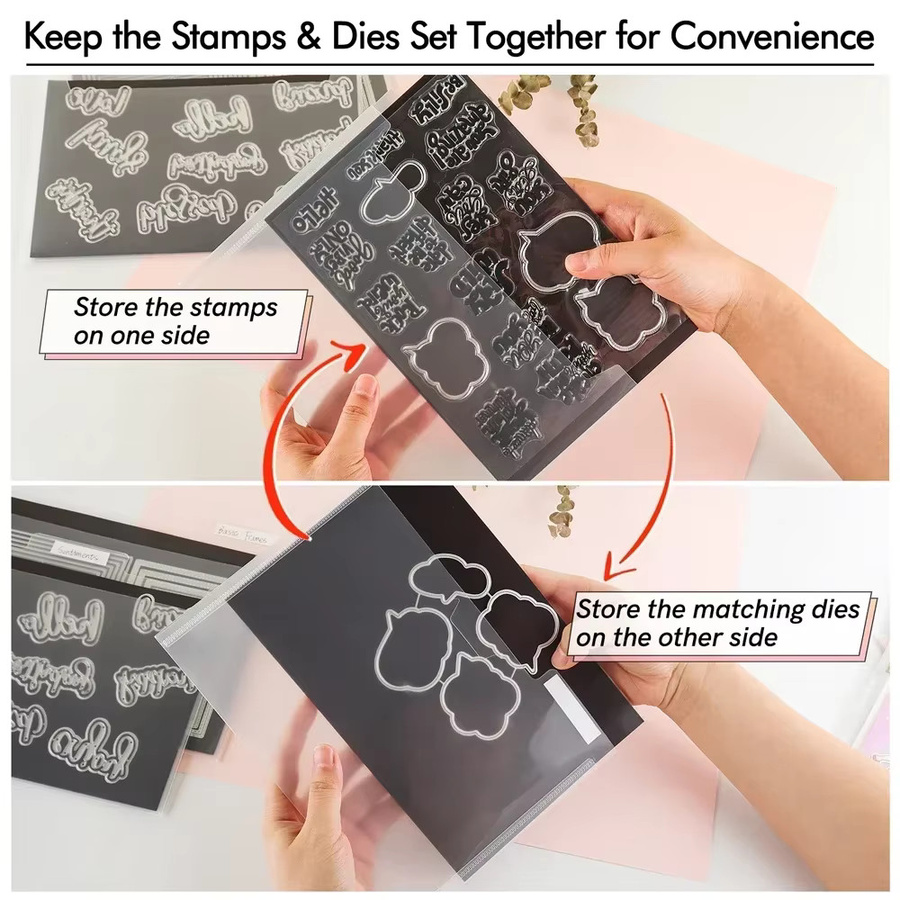 Durchsichtige Bastel-Aufbewahrungsbox aus Kunststoff mit doppelseitigen Magnetfolien und Aufbewahrungsumschlägen für Scrapbooking-Bastelformen, transparent - Bild 3