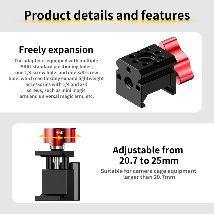 DJI NATO-Klemmhalterung Erweiterungsadapter in Schwarz für Gimbal-Stabilisatoren RS3 RS4 RS5 mit 1/4" und 3/8" Gewindeloch für Videoleuchten und Monitore - Bild 2