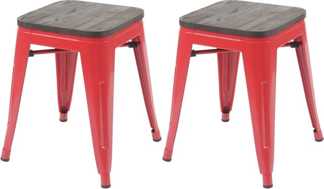 PROREGAL 2er-Set Stapelbare Hocker im Industrial-Design aus Metall und Ulmenholz in Rot - Bild 1