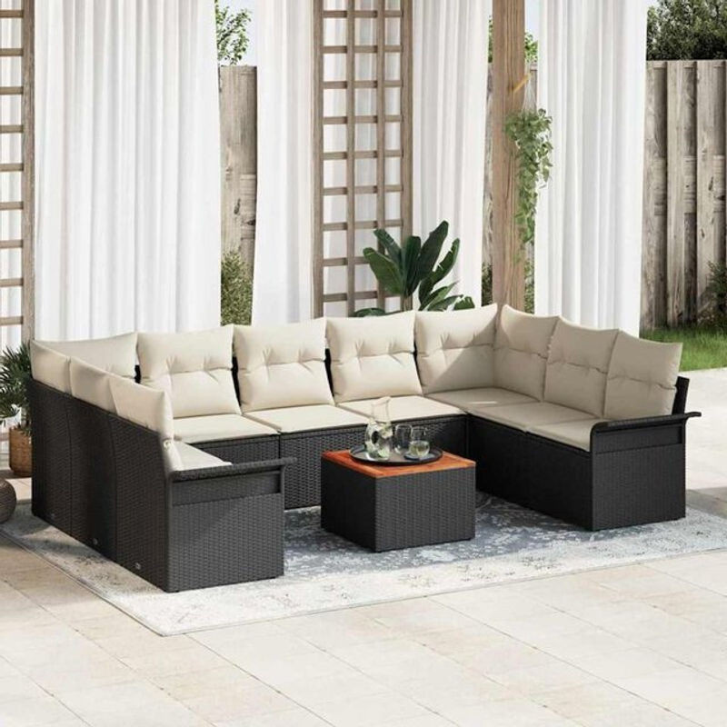 Vidaxl Garten-Sofa-Set aus Polyrattan mit 10 Teilen in Schwarz und Creme, modernes modulares Loungemöbel-Set, B/T/H: 55 x 55 x 37 cm - Bild 1
