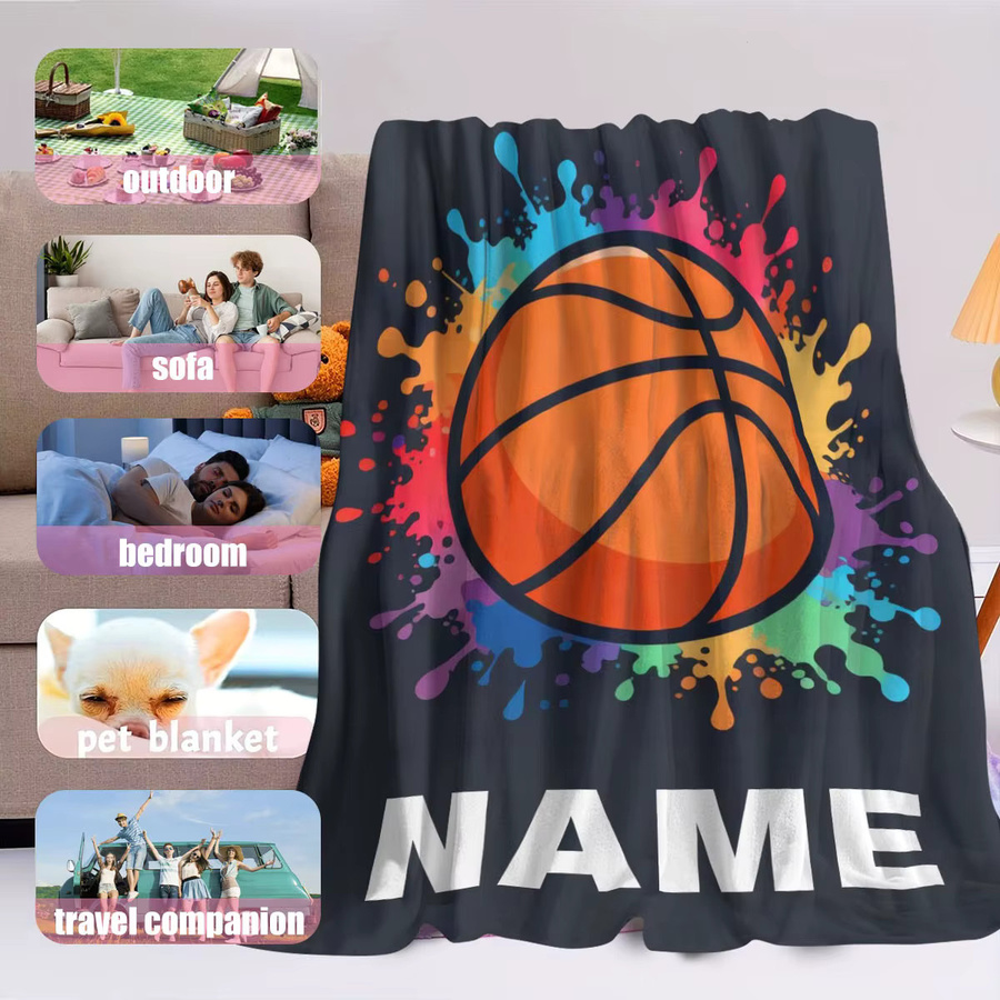 Personalisierte Fleece-Namensdecke von SRH in Multicolour mit geometrischem Design, weiche Plüschdecke für Erwachsene - Bild 3
