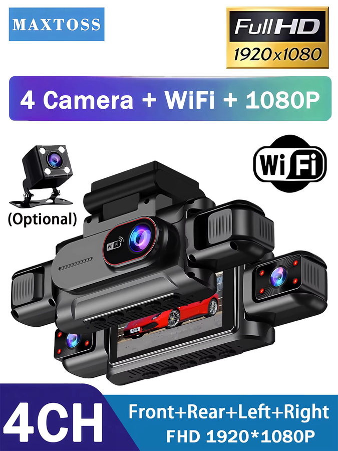 Maxtoss 4-Kanal Auto-DVR Dashcam mit 360 Grad Rundum-Überwachung, Full HD 1080P, WLAN und Videoaufzeichnung, Schwarz - Bild 5