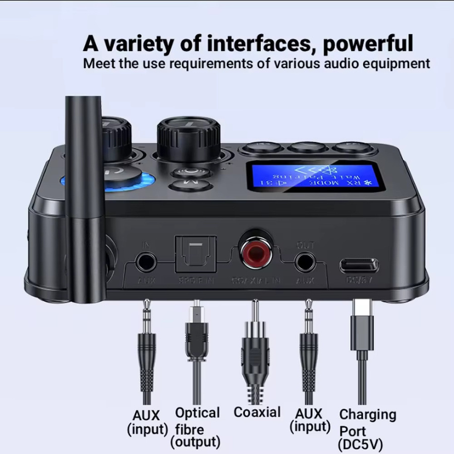 Kebidu Bluetooth 5.4 Empfänger und Sender mit LCD Display, Wireless Audio Adapter in Schwarz mit Unterstützung für AUX, Coaxial, Optisch, TF und U-Disk für TV, PC und Lautsprecher - Bild 6