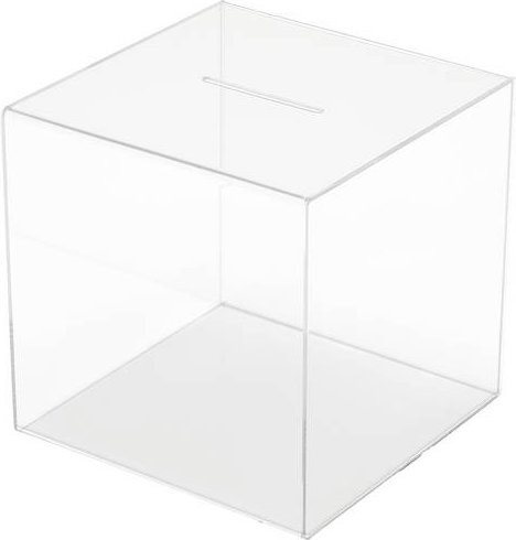 Deflecto Aktionsbox mit Einwurf, transparent, B/H/T: 30,3 x 30,3 x 30,3 cm - Bild 1