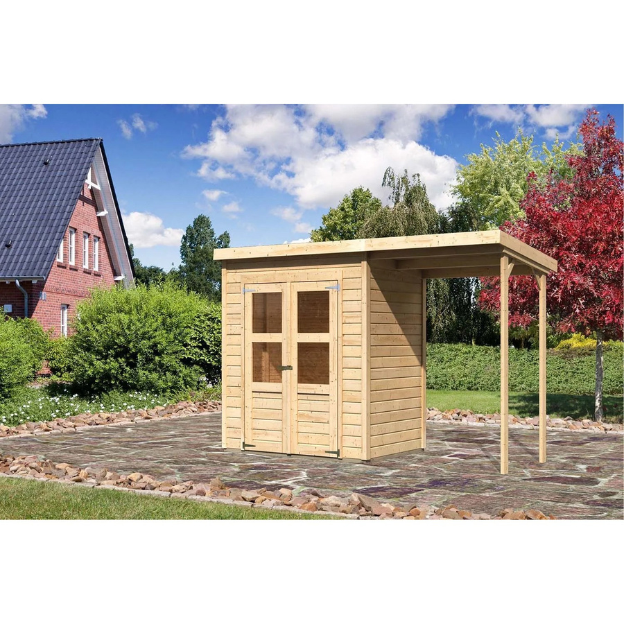 Karibu Holz-Gartenhaus Vellinge Natur mit Pultdach und modernem Design, Farbe: Braun, B/T/H: 219 x 178 x 122 cm - Bild 2