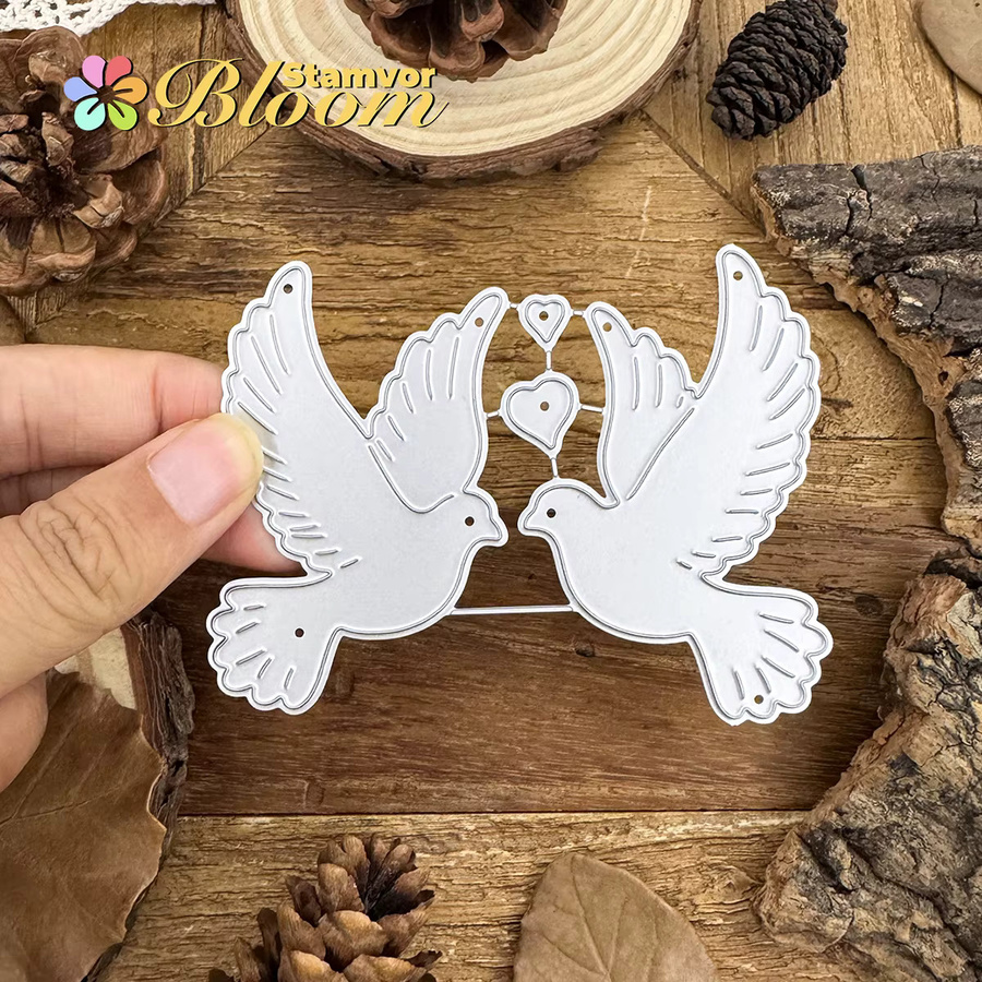 Dekorative Metall Stanzformen mit Tauben-Motiv für Scrapbooking und Prägung in Silber - Bild 3