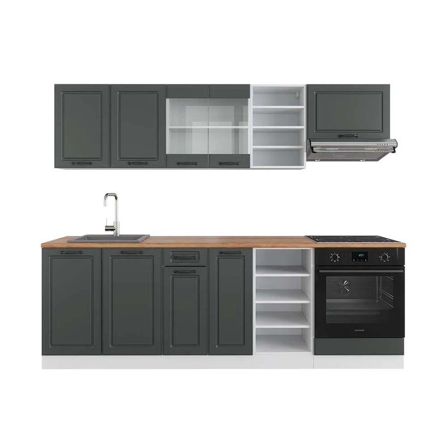 Vicco R-Line Küchenzeile Landhausstil in Anthrazit und Weiß mit Eiche-Optik, Breite: 240 cm - Bild 2