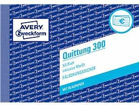 Avery Zweckform Quittungsblock 300 in Weiß, A6 Querformat, 1 Block mit 50 Blatt aus FSC-Papier - Bild 1