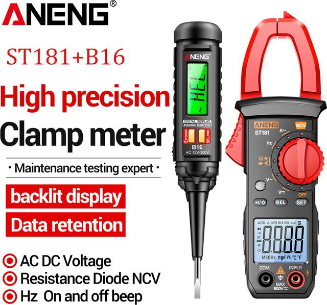 ANENG Elektriker Set mit ST181 Zangenmessgerät 400A/600V Multimeter und B16 Spannungsdetektor 12V-300V AC - Bild 1
