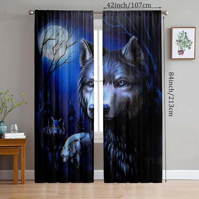 Yiran Furniture Wolf Dekorative Vorhänge aus Polyester, Grau, 2er-Set, B: 35 cm, H: 100 cm - Bild 1