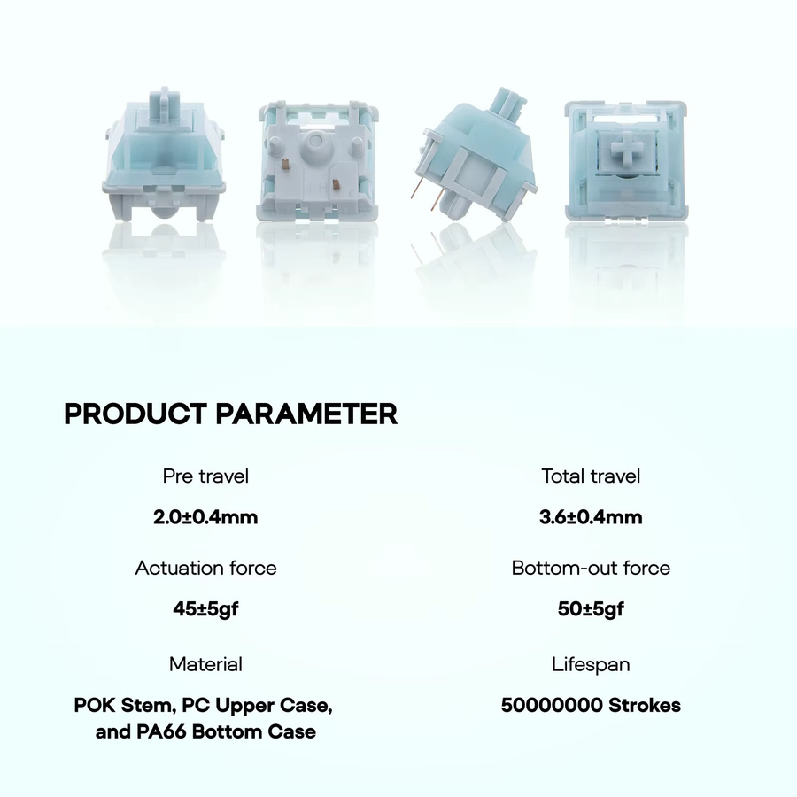 EPOMAKER Cremiges Jade Linearschalter-Set, 100-teiliges Set mit 5-poligen vorgeschmierten Schaltern und POK-Schaft, kompatibel mit MX-Struktur-Tastenkappen - Bild 3
