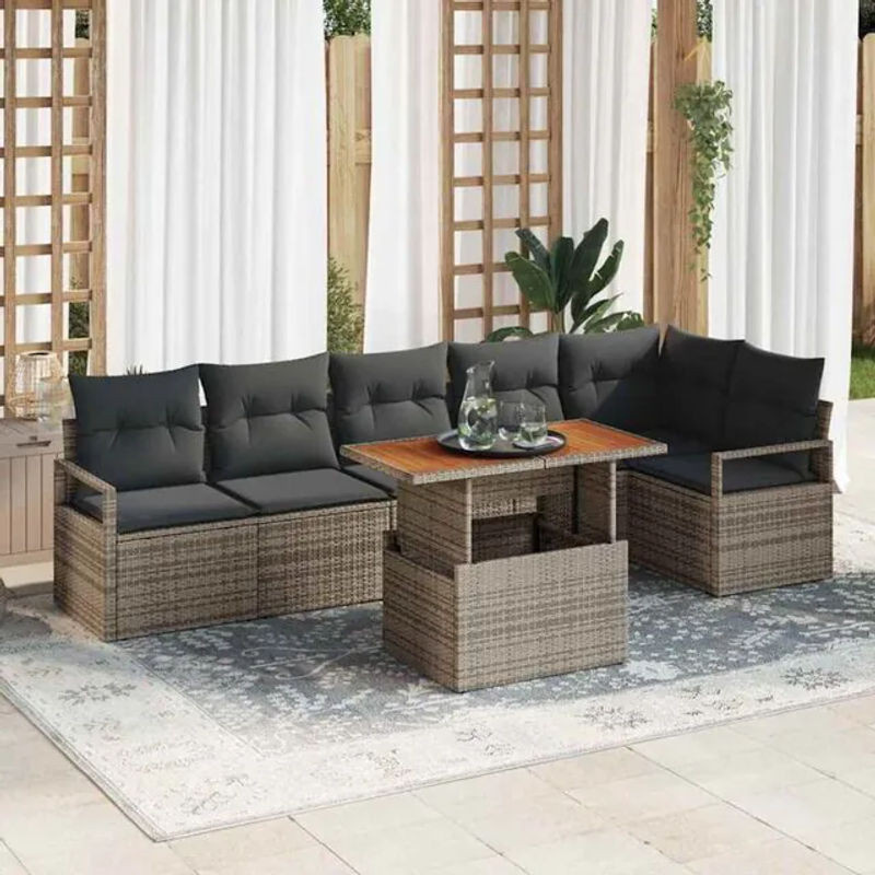 Vidaxl Gartenmöbel-Set aus Polyrattan mit 7-teiliger Essgruppe und Kissen in Grau und Braun, B/T/H: 100 x 55,2 x 73 cm - Bild 1