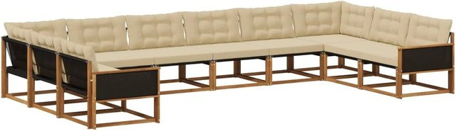vidaXL Outdoor-Sofagarnitur in U-Form aus massivem Akazienholz mit 10 Kissen in Natur und Beige - Bild 1