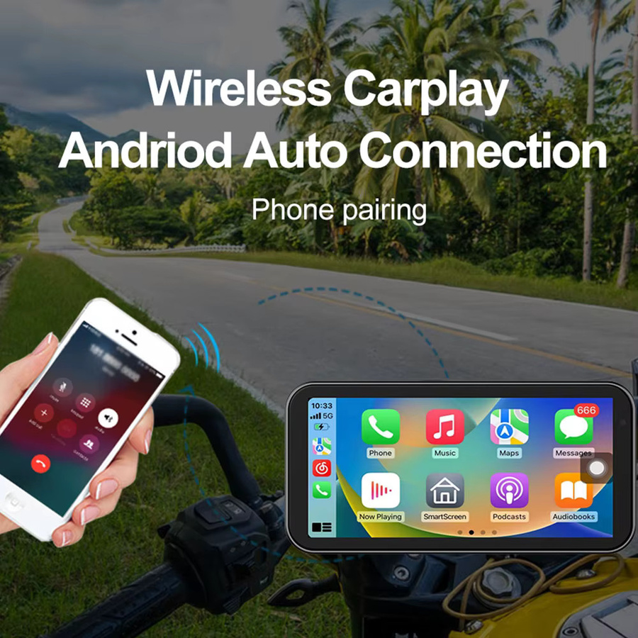 MicroData Motorrad Carplay mit 6,25 Zoll Touchscreen, GPS Navigation und Dual Bluetooth, Android Auto und Wireless Anruffunktion, Schwarz - Bild 3