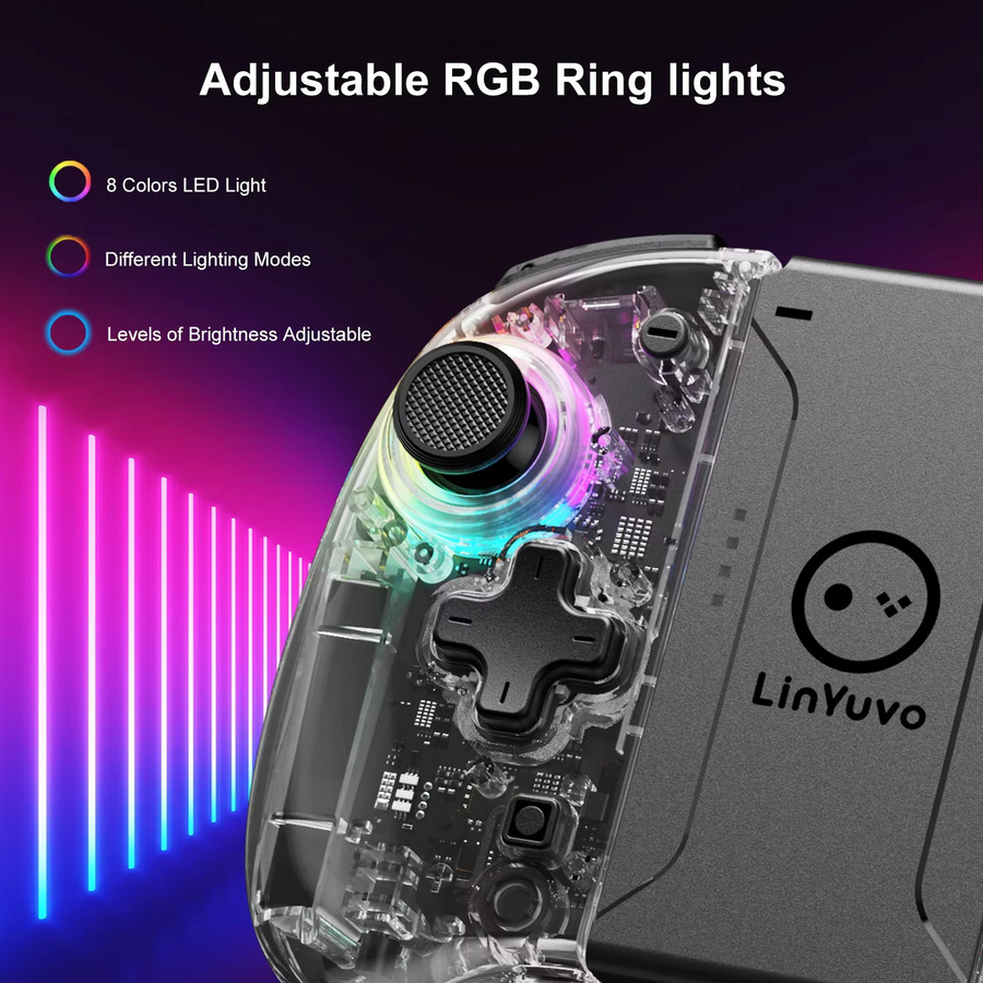 LinYuvo Meteor Light Wireless Controller KS37B für Nintendo Switch und OLED in Weiß/Transparent mit programmierbarer Bewegungssteuerung, Dual Vibration und Turbo-Funktion - Bild 3