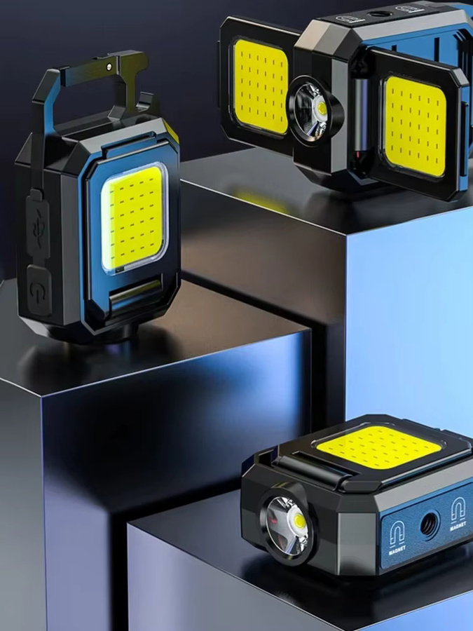 XIWANGFIRE COB-Arbeitsleuchte in Schwarz, USB wiederaufladbare LED-Taschenlampe mit magnetischer Befestigung und faltbaren Seitenlichtern - Bild 7
