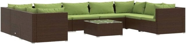 vidaXL 10-tlg Garten-Lounge-Set in U-Form aus braunem Poly Rattan mit Kissen und Couchtisch - Bild 1