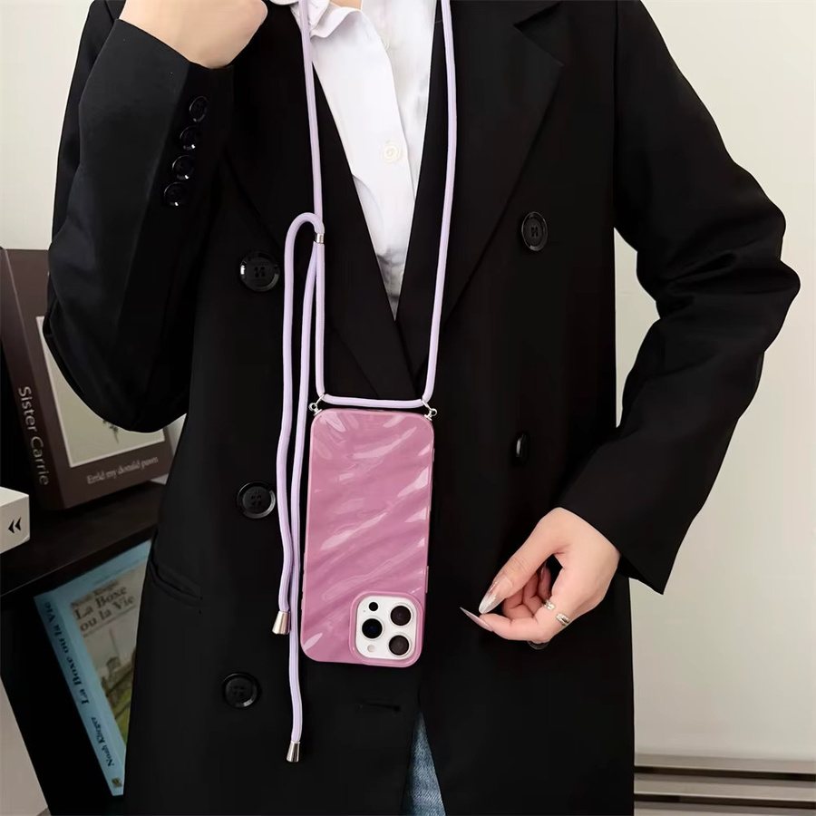 Xeber Crossbody Lanyard Handyhülle mit glänzendem Wellen-Design aus weichem Silikon für iPhone, Farbe: Purple - Bild 4