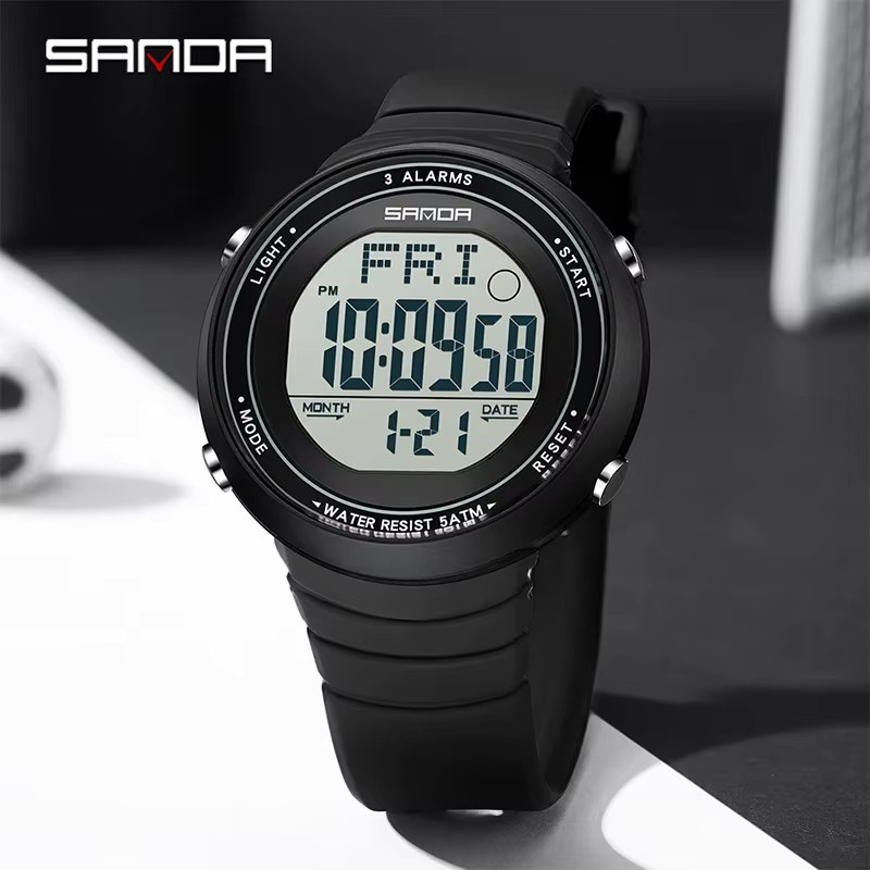 SANDA Digitaluhr, Silikonarmband, Schwarz, Unisex, 5 ATM - Bild 2